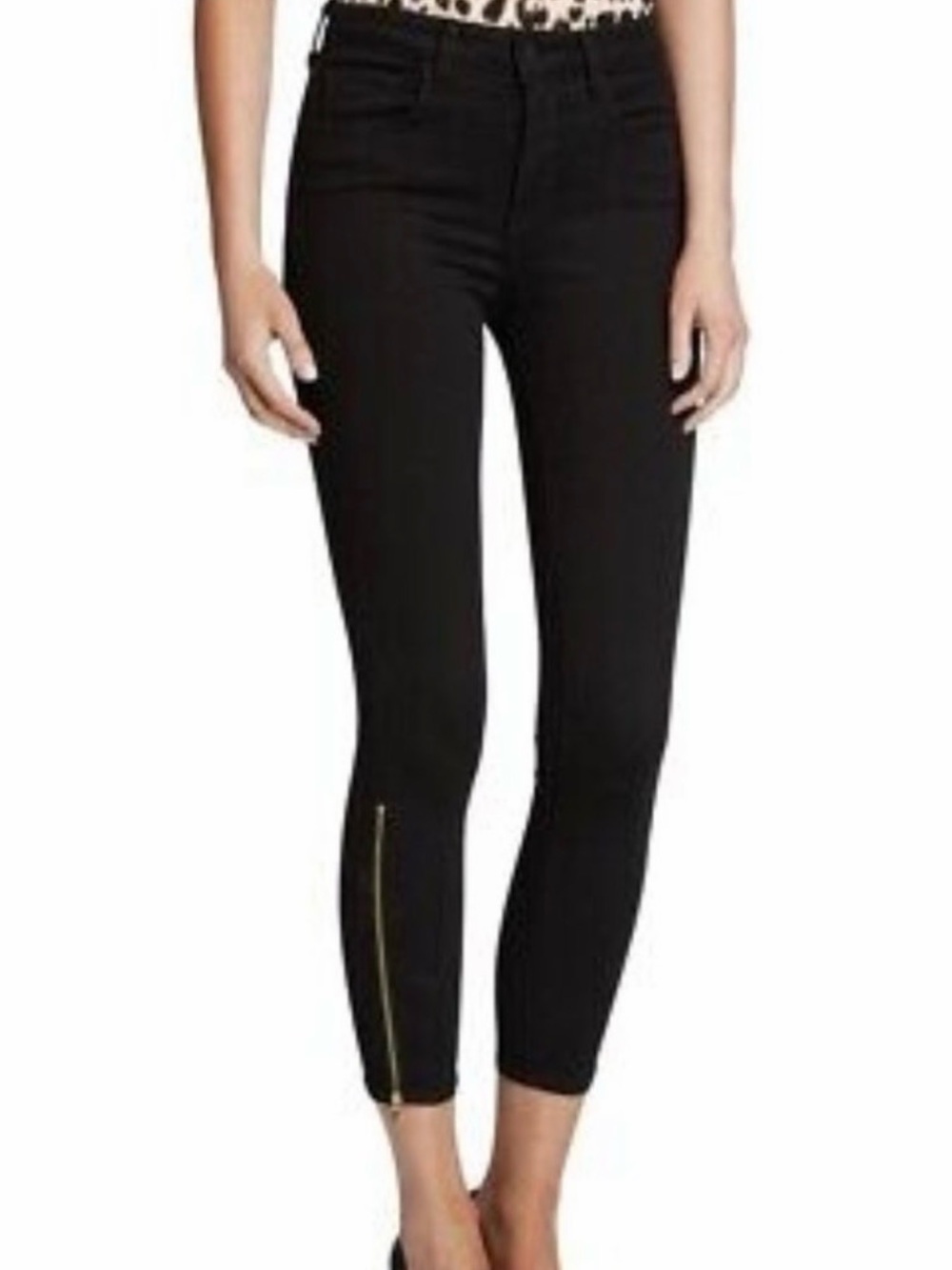 L'Agencr Black Cropped Jeans with Side Zippers Size 28